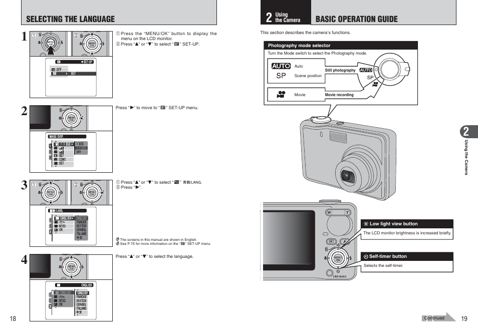 Selecting the language, Basic operation guide | FujiFilm A470 User Manual | Page 10 / 61