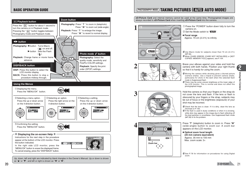 Taking pictures, Auto mode), Basic operation guide | FujiFilm A470 User Manual | Page 11 / 61