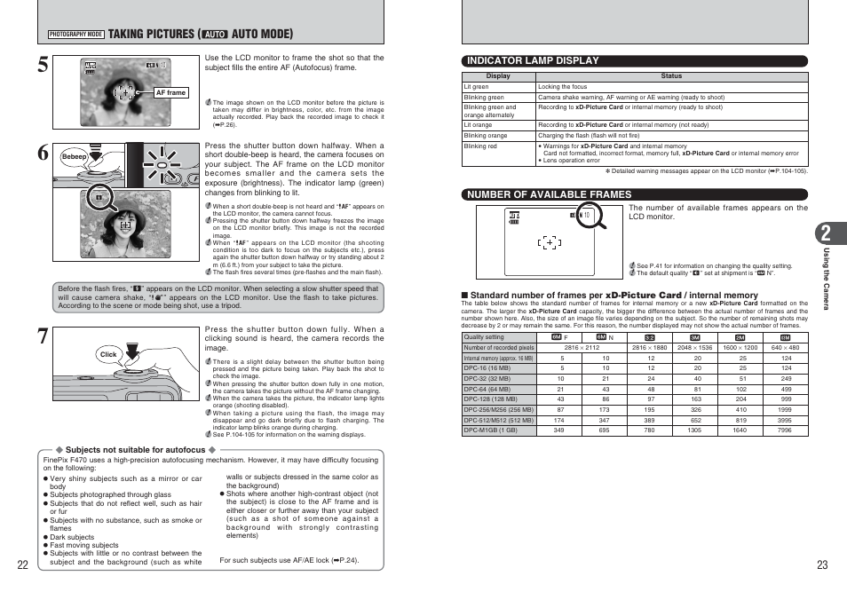 Taking pictures, Auto mode) | FujiFilm A470 User Manual | Page 12 / 61