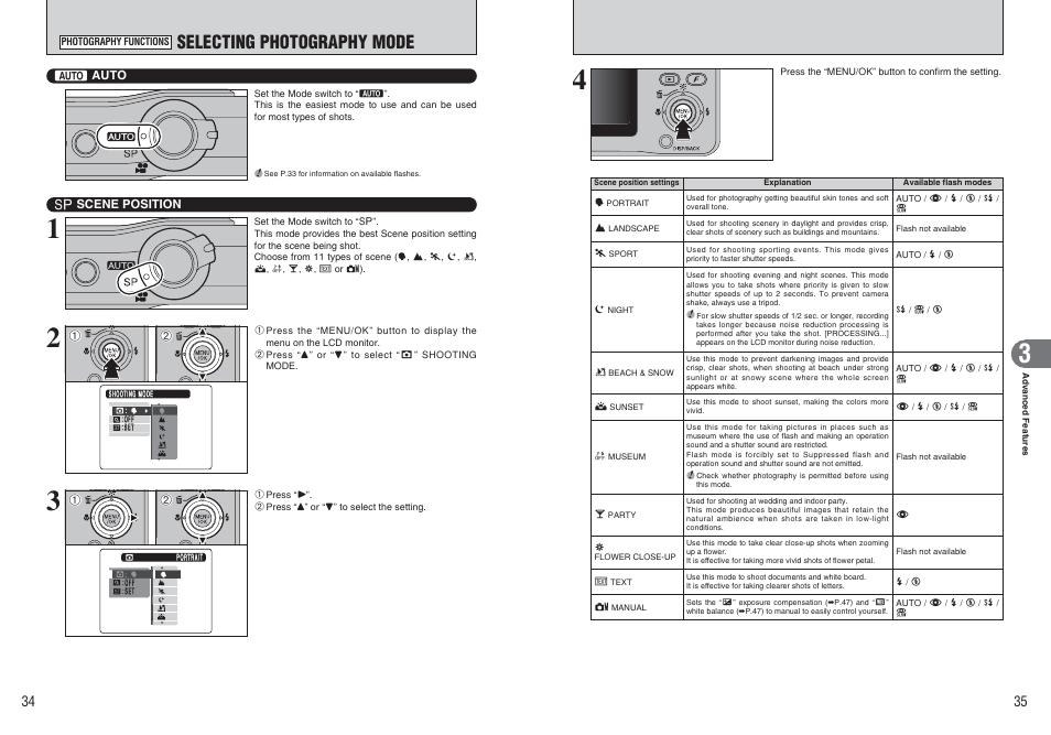 Selecting photography mode | FujiFilm A470 User Manual | Page 18 / 61