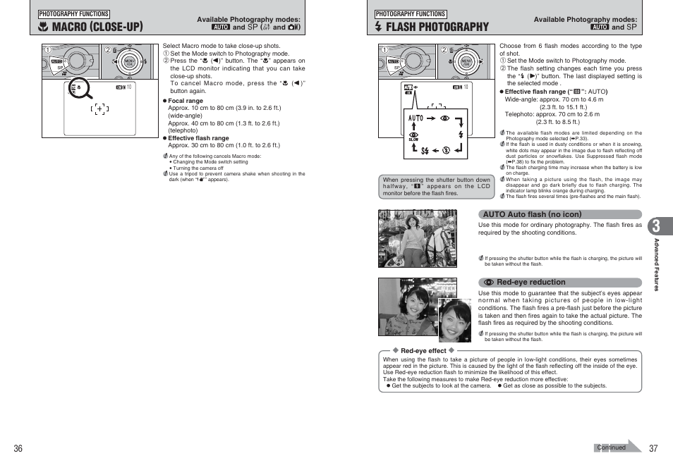 E macro (close-up), D flash photography | FujiFilm A470 User Manual | Page 19 / 61