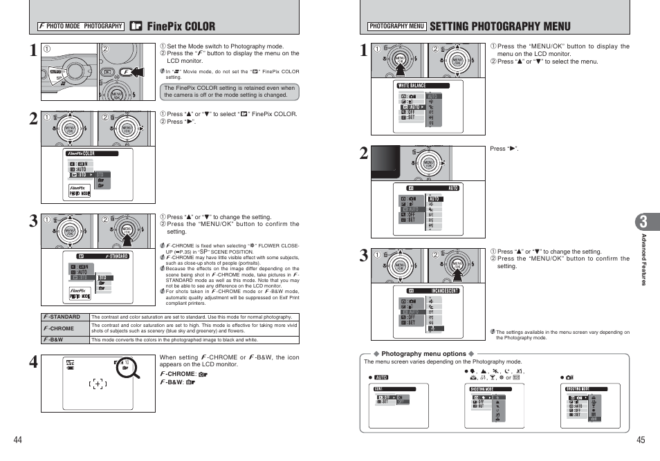 Setting photography menu, Ü finepix color | FujiFilm A470 User Manual | Page 23 / 61