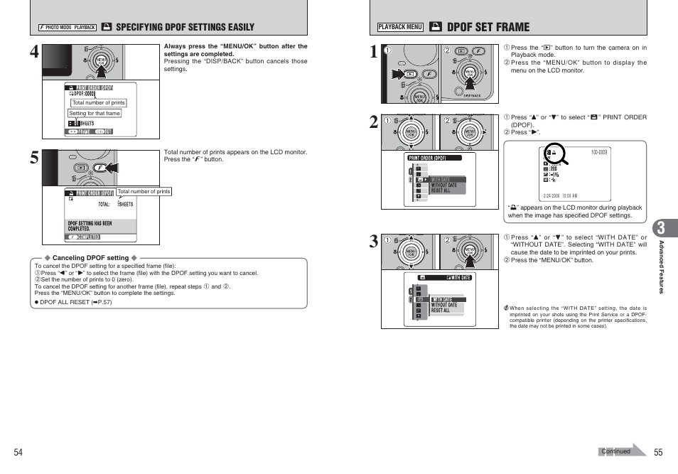 Dpof set frame, Specifying dpof settings easily | FujiFilm A470 User Manual | Page 28 / 61