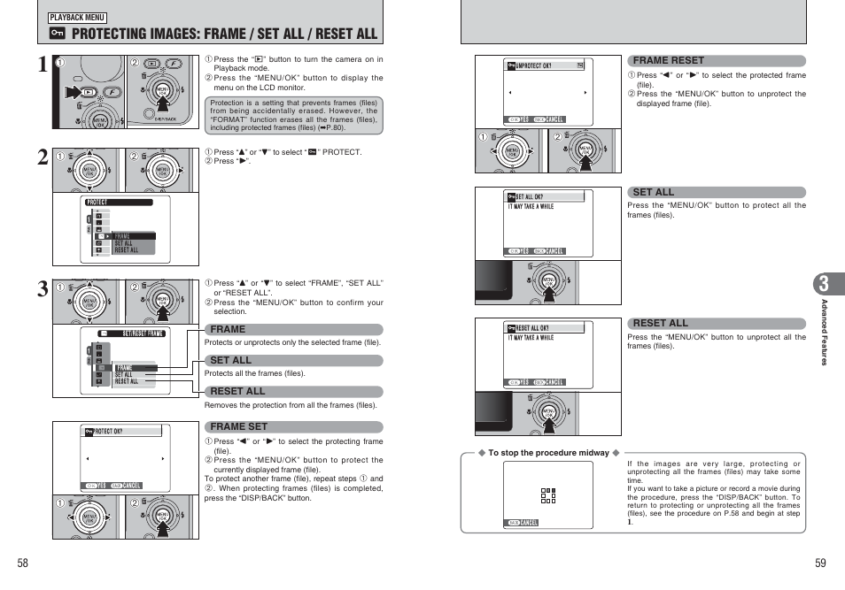 Ç protecting images: frame / set all / reset all | FujiFilm A470 User Manual | Page 30 / 61