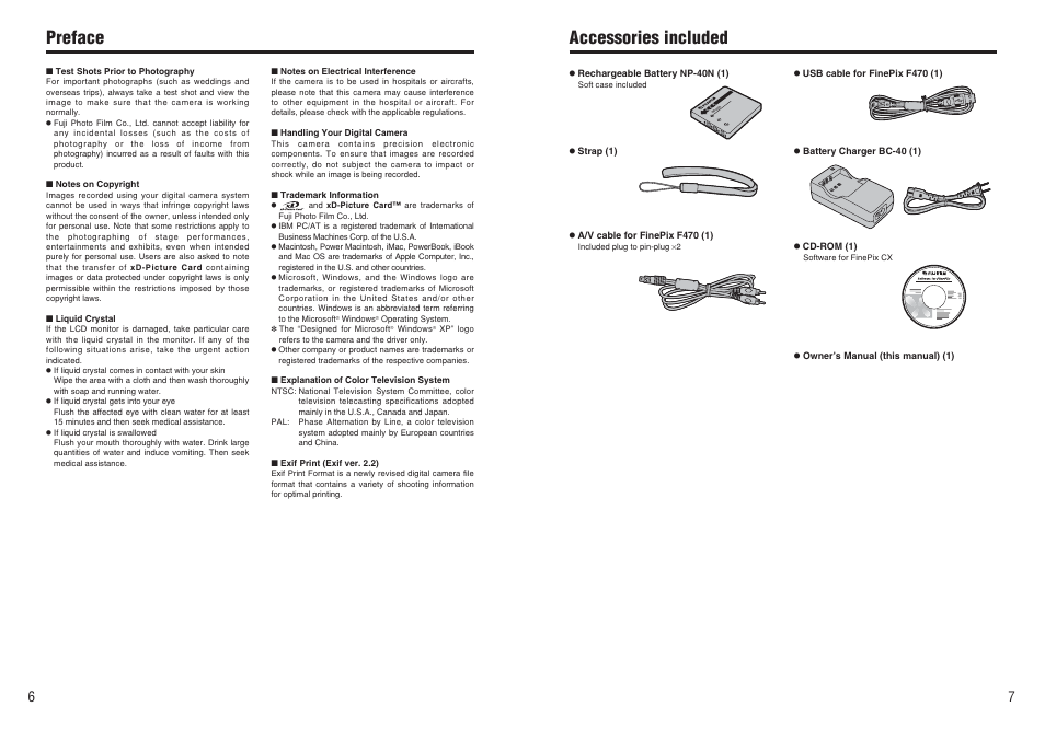 Preface, Accessories included | FujiFilm A470 User Manual | Page 4 / 61