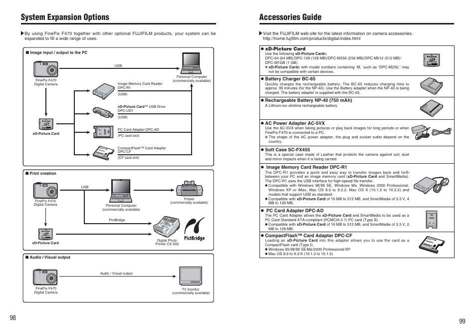 Accessories guide, System expansion options | FujiFilm A470 User Manual | Page 50 / 61