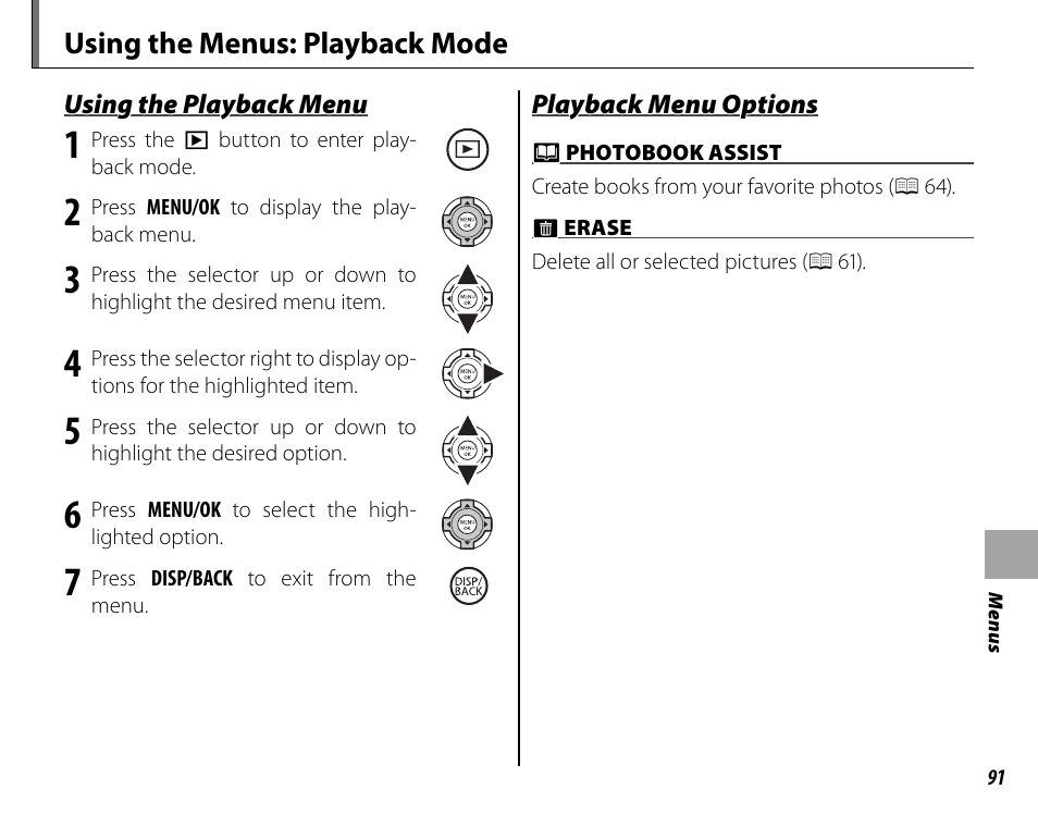 Using the menus: playback mode | FujiFilm FinePix HS30EXR User Manual | Page 105 / 146