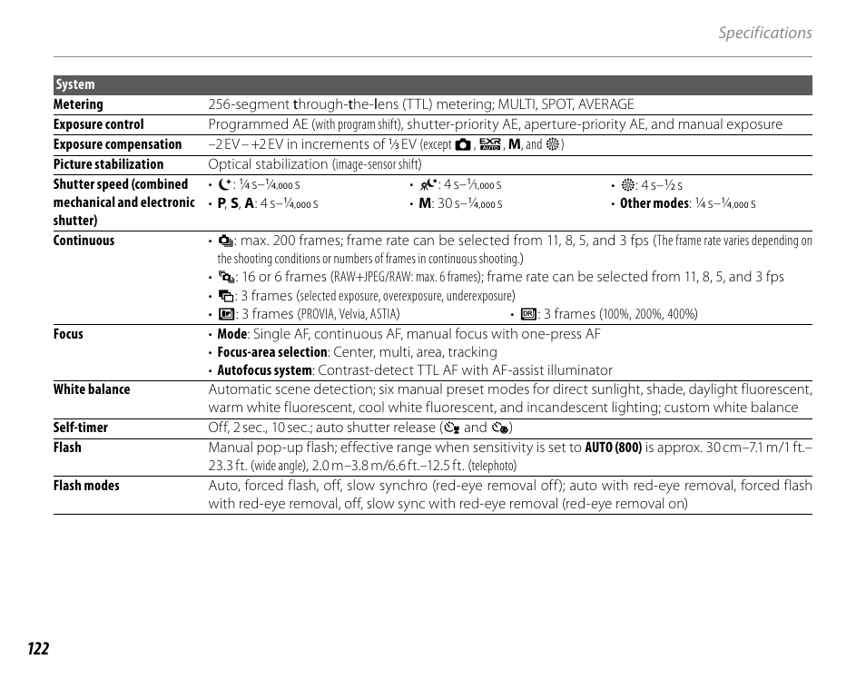 Specifications | FujiFilm FinePix HS30EXR User Manual | Page 136 / 146