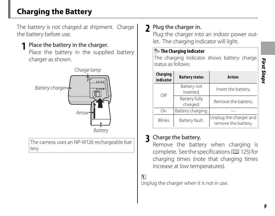 Charging the battery | FujiFilm FinePix HS30EXR User Manual | Page 23 / 146