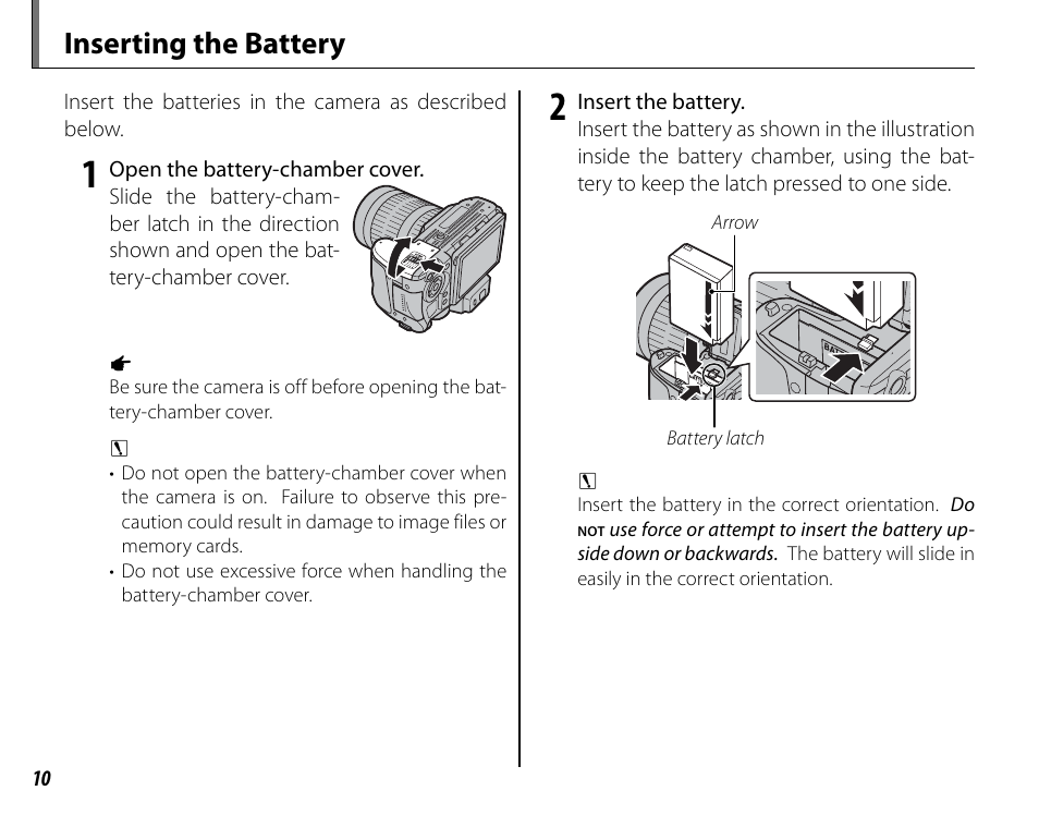 Inserting the battery | FujiFilm FinePix HS30EXR User Manual | Page 24 / 146