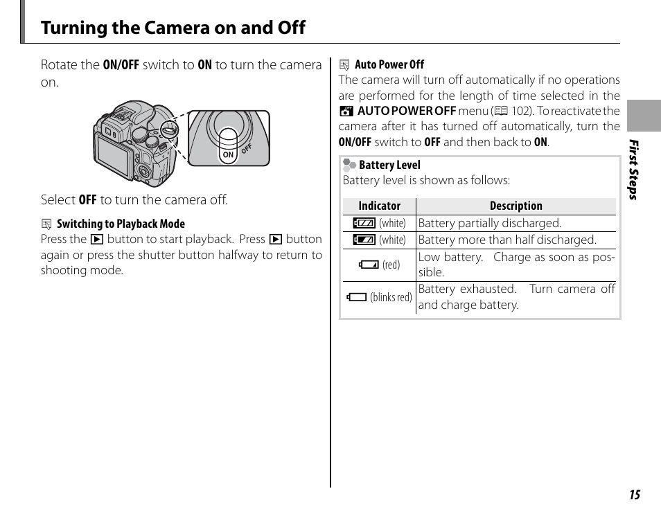 Turning the camera on and off | FujiFilm FinePix HS30EXR User Manual | Page 29 / 146