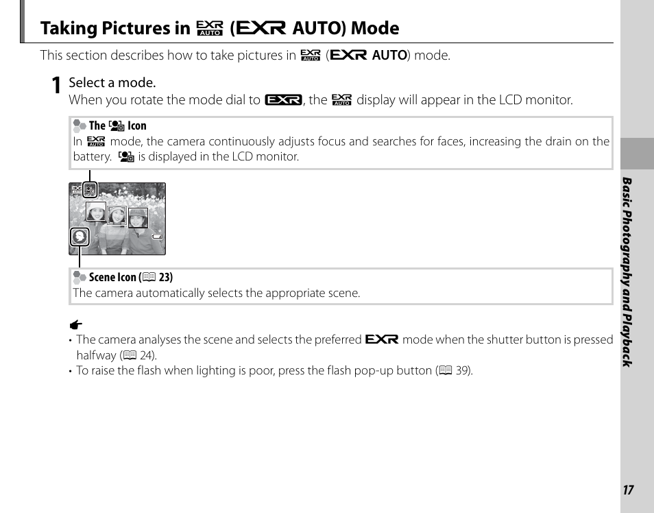 Taking pictures in r ( e auto) mode | FujiFilm FinePix HS30EXR User Manual | Page 31 / 146