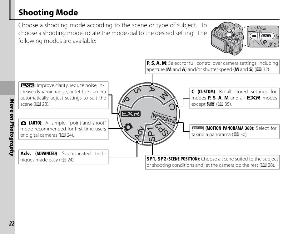 Shooting mode | FujiFilm FinePix HS30EXR User Manual | Page 36 / 146