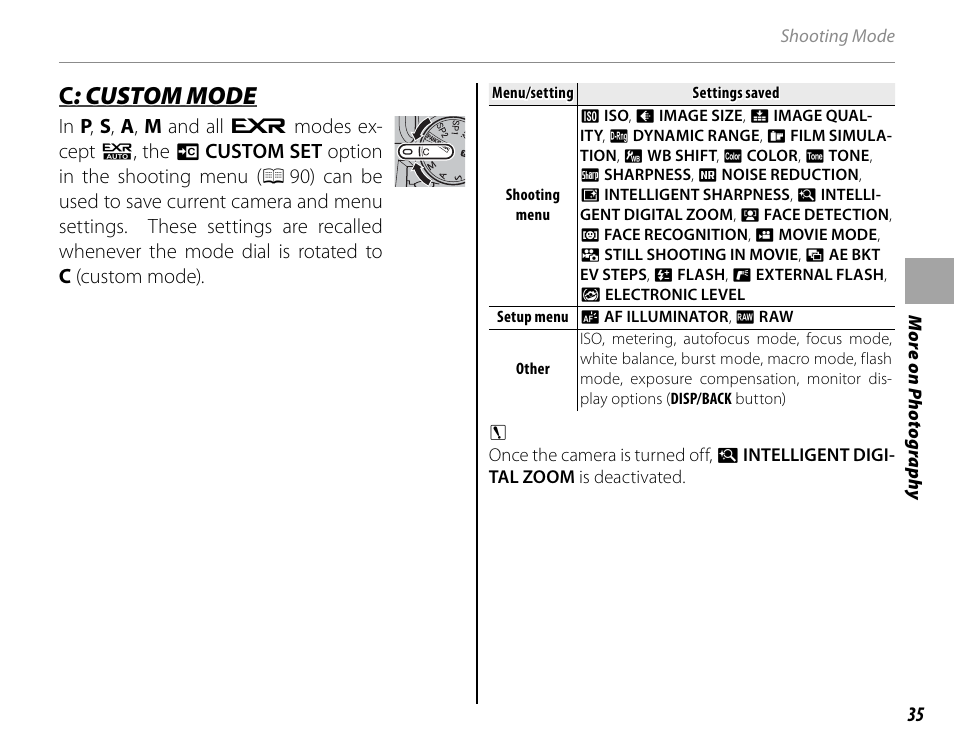 Cc : custom mode : custom mode | FujiFilm FinePix HS30EXR User Manual | Page 49 / 146