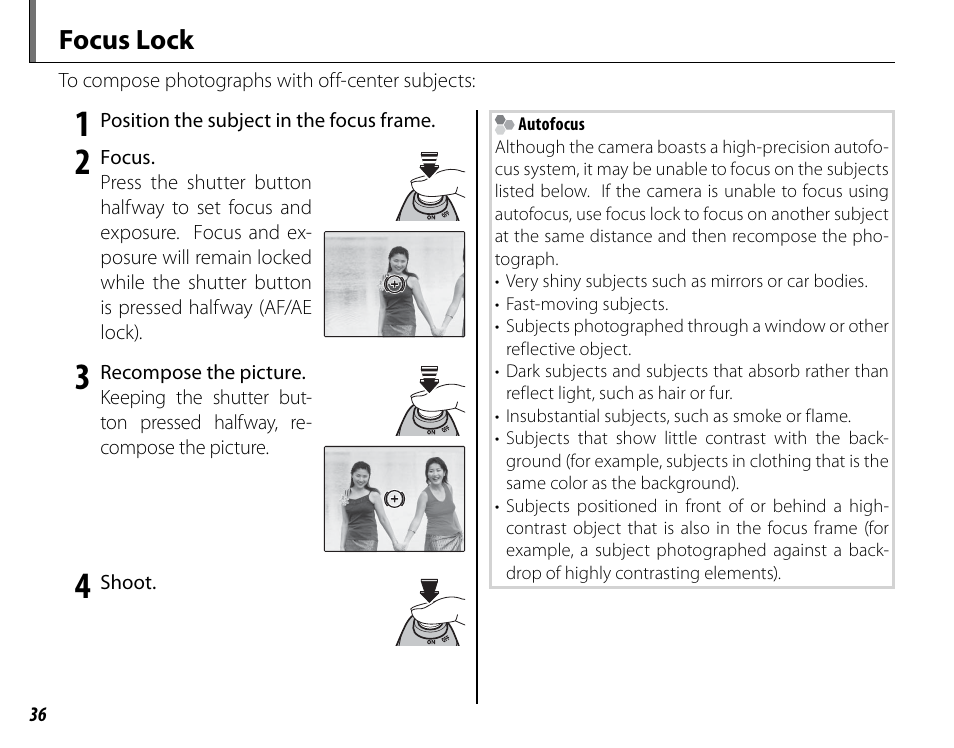 Focus lock | FujiFilm FinePix HS30EXR User Manual | Page 50 / 146