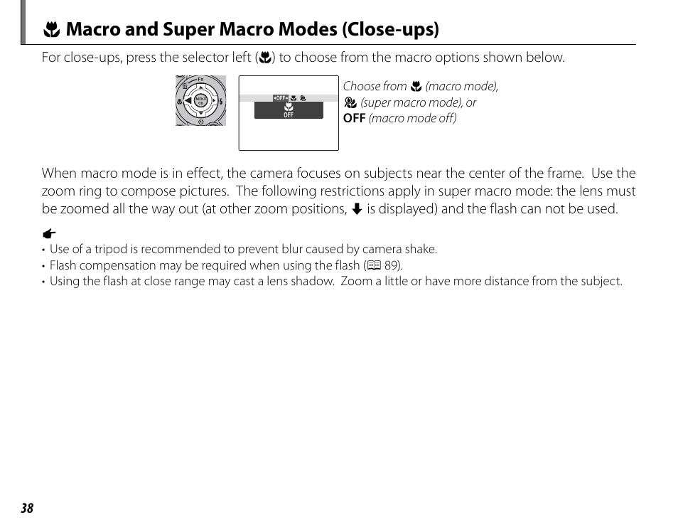 F macro and super macro modes (close-ups) | FujiFilm FinePix HS30EXR User Manual | Page 52 / 146