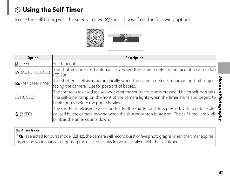 J using the self-timer | FujiFilm FinePix HS30EXR User Manual | Page 55 / 146