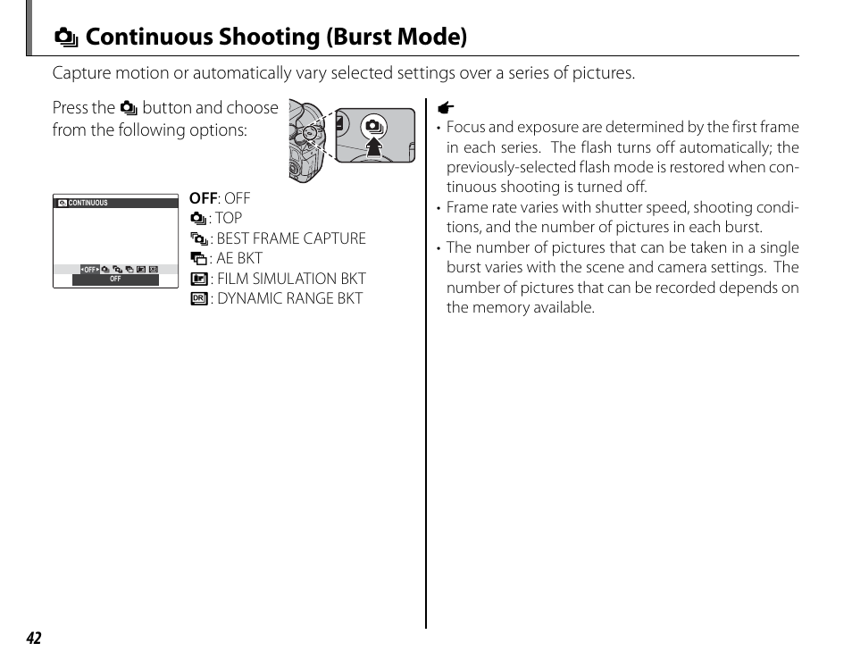 I continuous shooting (burst mode) | FujiFilm FinePix HS30EXR User Manual | Page 56 / 146