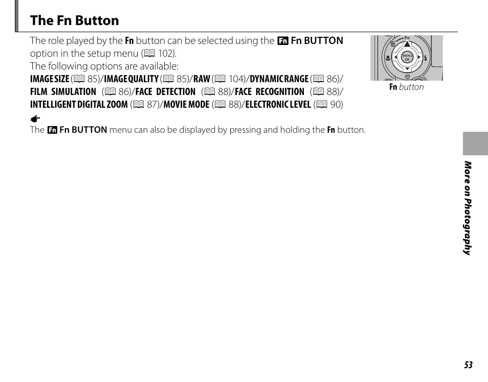 The fn button | FujiFilm FinePix HS30EXR User Manual | Page 67 / 146