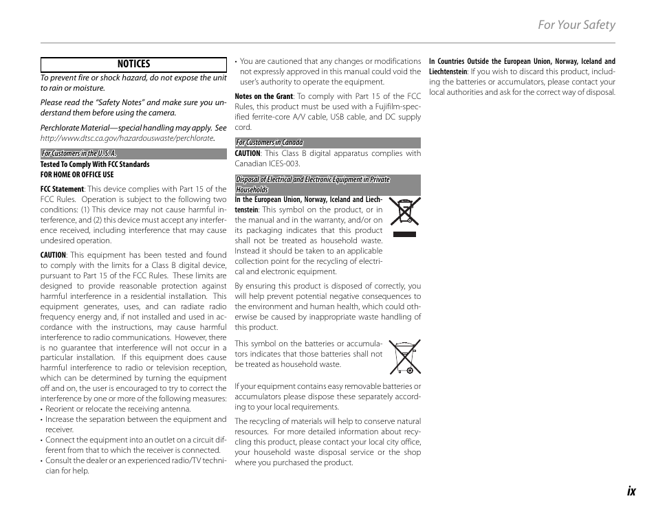 For your safety | FujiFilm FinePix HS30EXR User Manual | Page 9 / 146