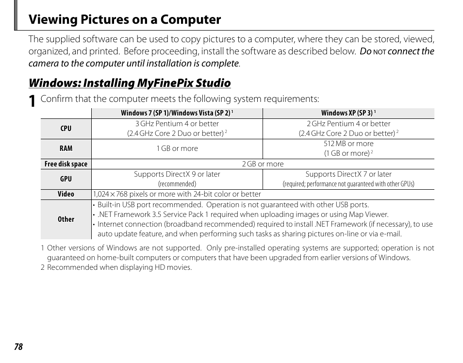 Viewing pictures on a computer, Windows: installing myfinepix studio | FujiFilm FinePix HS30EXR User Manual | Page 92 / 146