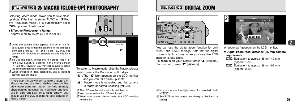 Macro (close-up) photography, Digital zoom | FujiFilm FinePix30i User Manual | Page 15 / 59