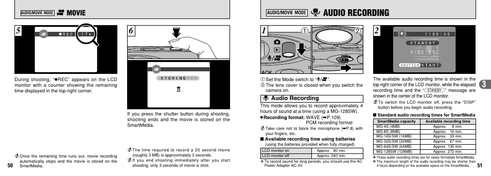 56 7 audio recording, E movie | FujiFilm FinePix30i User Manual | Page 26 / 59