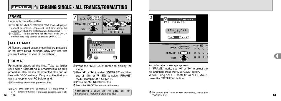 Erasing single, All frames/formatting | FujiFilm FinePix30i User Manual | Page 31 / 59