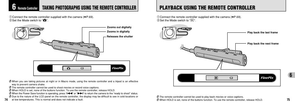 Taking photographs using the remote controller, Playback using the remote controller | FujiFilm FinePix30i User Manual | Page 38 / 59