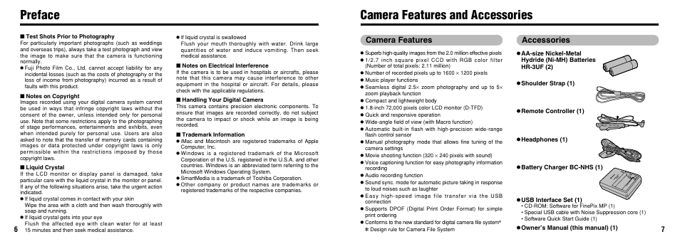 Camera features and accessories preface, Camera features accessories | FujiFilm FinePix30i User Manual | Page 4 / 59