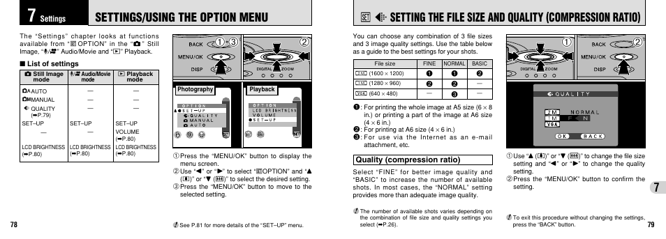 Settings/using the option menu | FujiFilm FinePix30i User Manual | Page 40 / 59