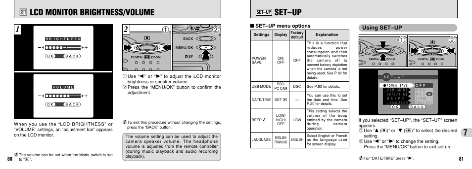 Lcd monitor brightness/volume 1 2, Set–up | FujiFilm FinePix30i User Manual | Page 41 / 59