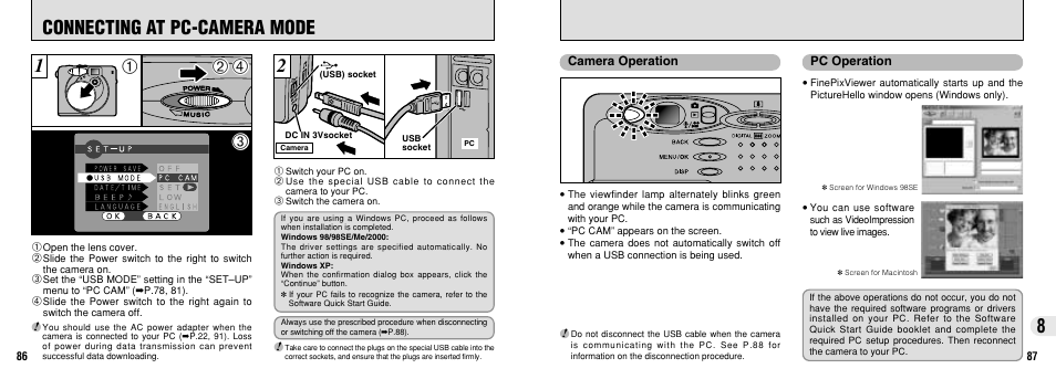 Connecting at pc-camera mode | FujiFilm FinePix30i User Manual | Page 44 / 59