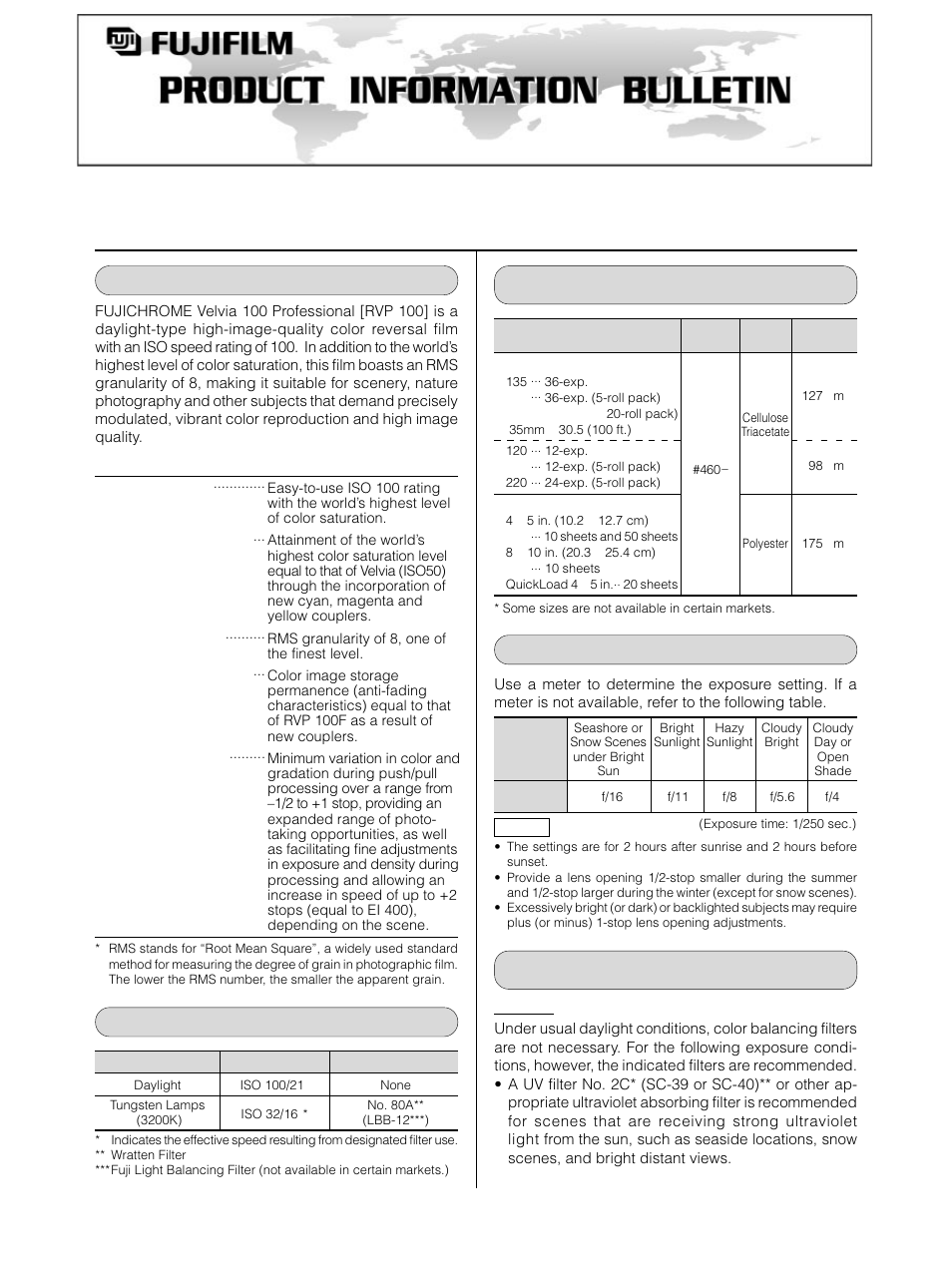 FujiFilm FUJICHROME VELVIA RVP100 User Manual | 8 pages