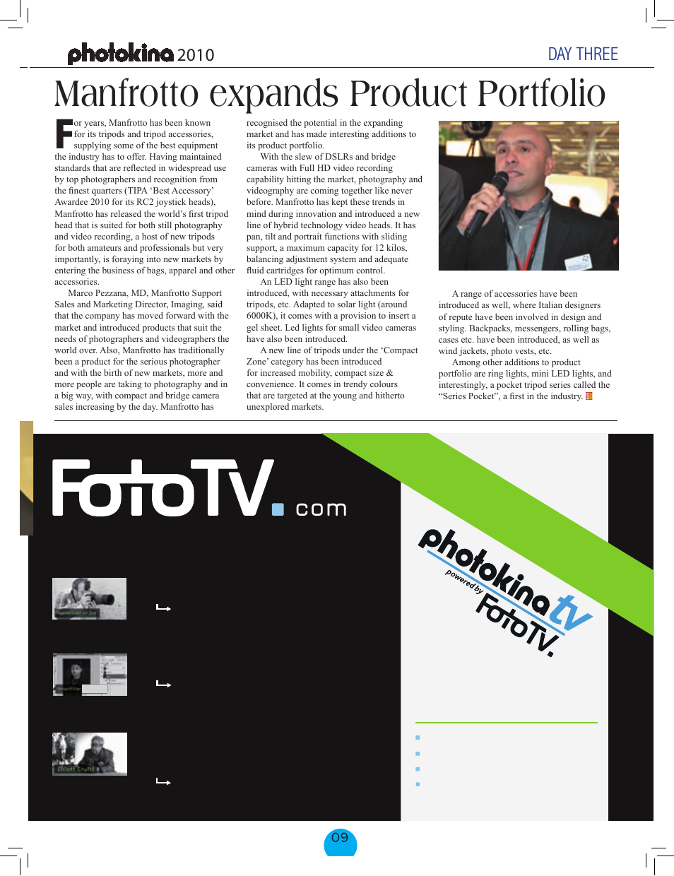 Manfrotto expands product portfolio, Day three, Interviews with famous photographers | Digital workflow, Video trainings | FujiFilm FinePix Real 3D W3 User Manual | Page 11 / 28