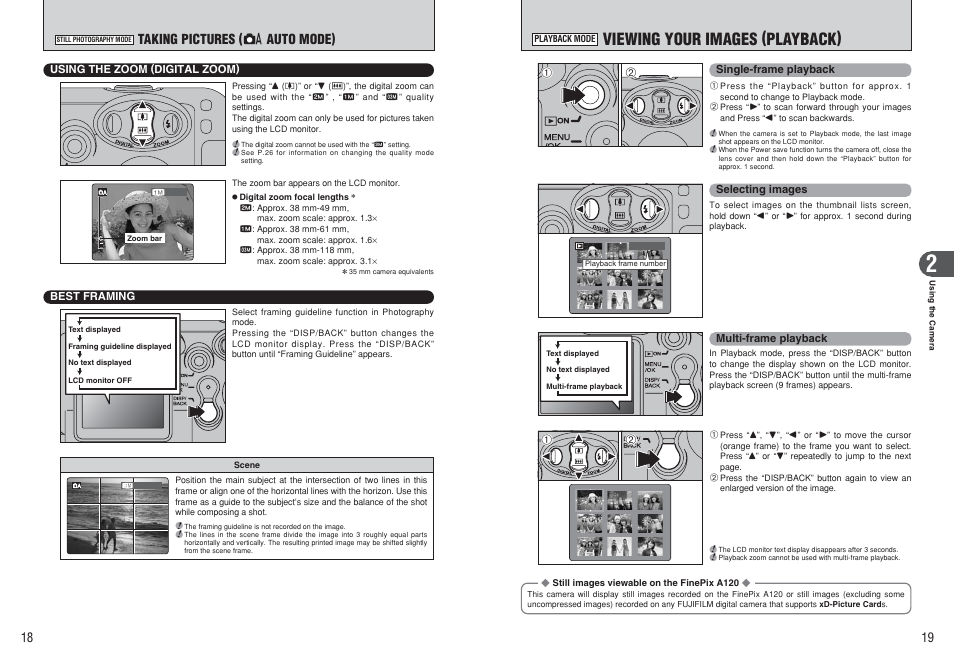 Viewing your images (playback), Taking pictures ( a auto mode) | FujiFilm FinePix A120 User Manual | Page 10 / 43