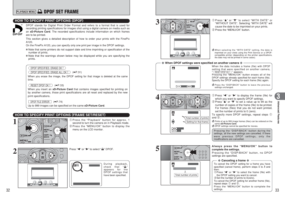 U dpof set frame | FujiFilm FinePix A120 User Manual | Page 17 / 43