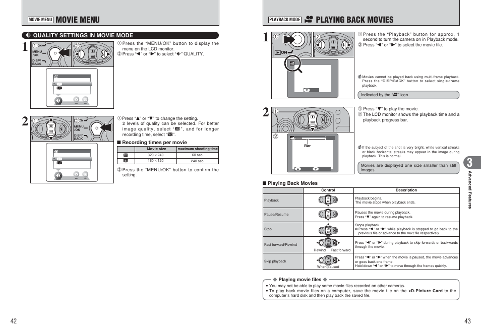 R playing back movies, Movie menu | FujiFilm FinePix A120 User Manual | Page 22 / 43