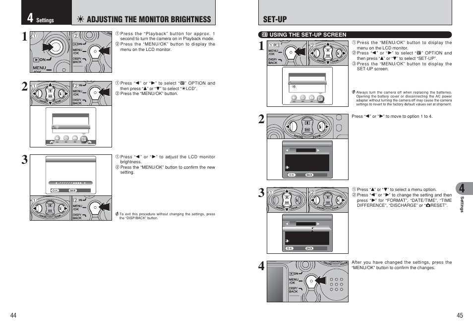 Set-up, 6 adjusting the monitor brightness | FujiFilm FinePix A120 User Manual | Page 23 / 43