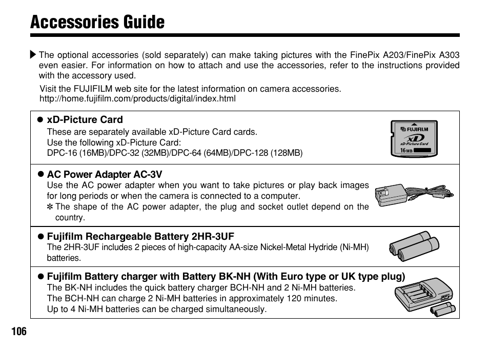 Accessories guide | FujiFilm FinePix A303 User Manual | Page 106 / 132