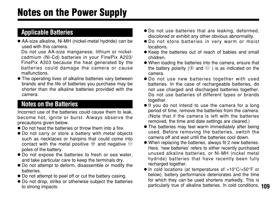 Applicable batteries | FujiFilm FinePix A303 User Manual | Page 109 / 132