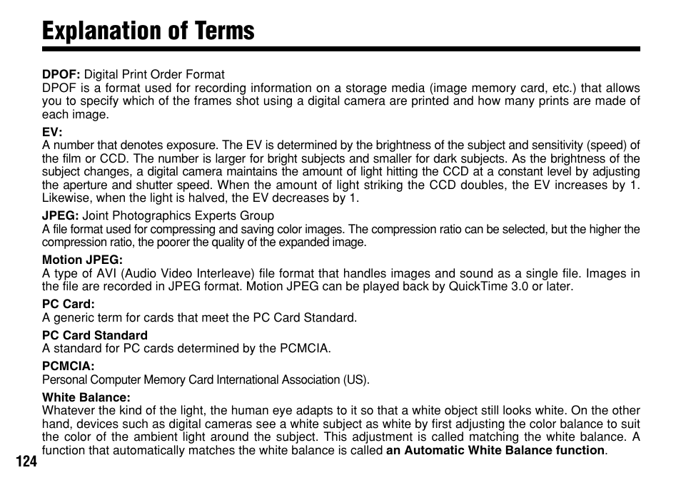 Explanation of terms | FujiFilm FinePix A303 User Manual | Page 124 / 132