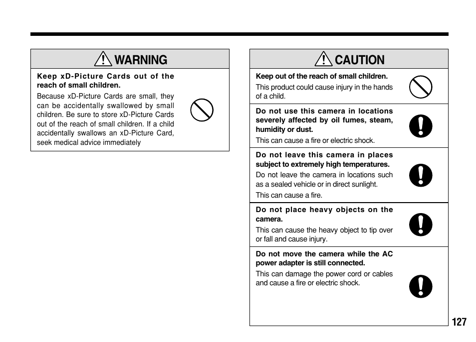 Caution warning | FujiFilm FinePix A303 User Manual | Page 127 / 132