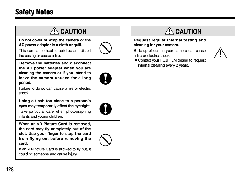Caution | FujiFilm FinePix A303 User Manual | Page 128 / 132