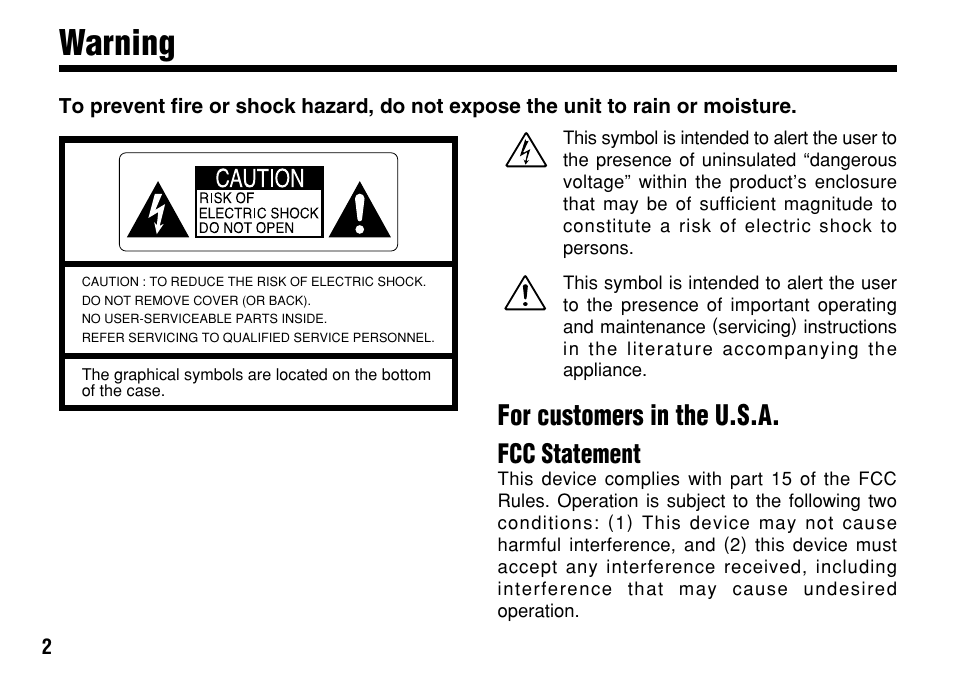 Warning, For customers in the u.s.a, Fcc statement | FujiFilm FinePix A303 User Manual | Page 2 / 132