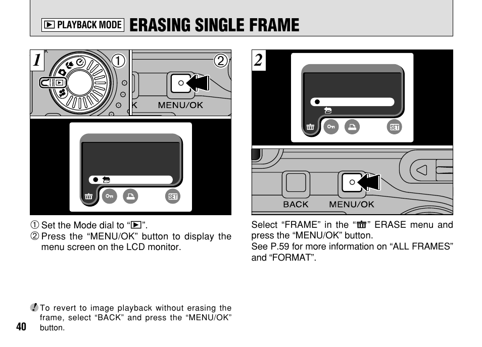 Erasing single frame | FujiFilm FinePix A303 User Manual | Page 40 / 132