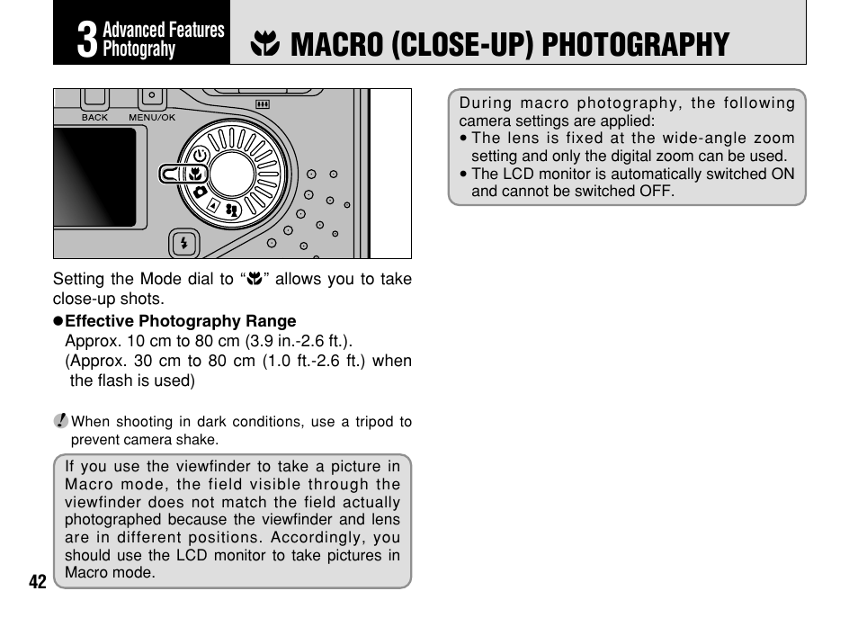 Macro (close-up) photography | FujiFilm FinePix A303 User Manual | Page 42 / 132