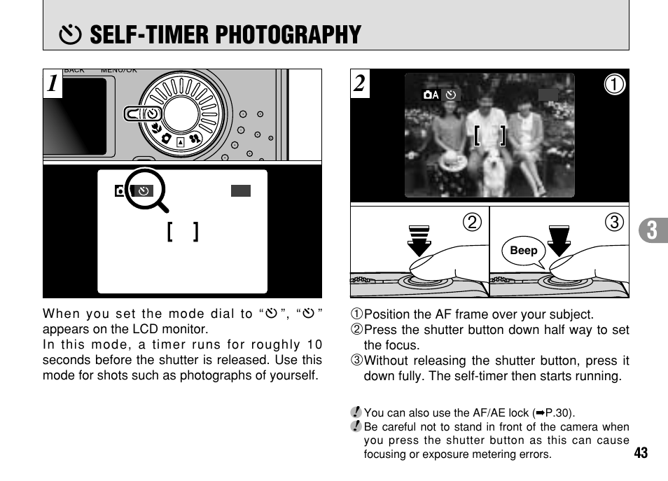 3= self-timer photography | FujiFilm FinePix A303 User Manual | Page 43 / 132