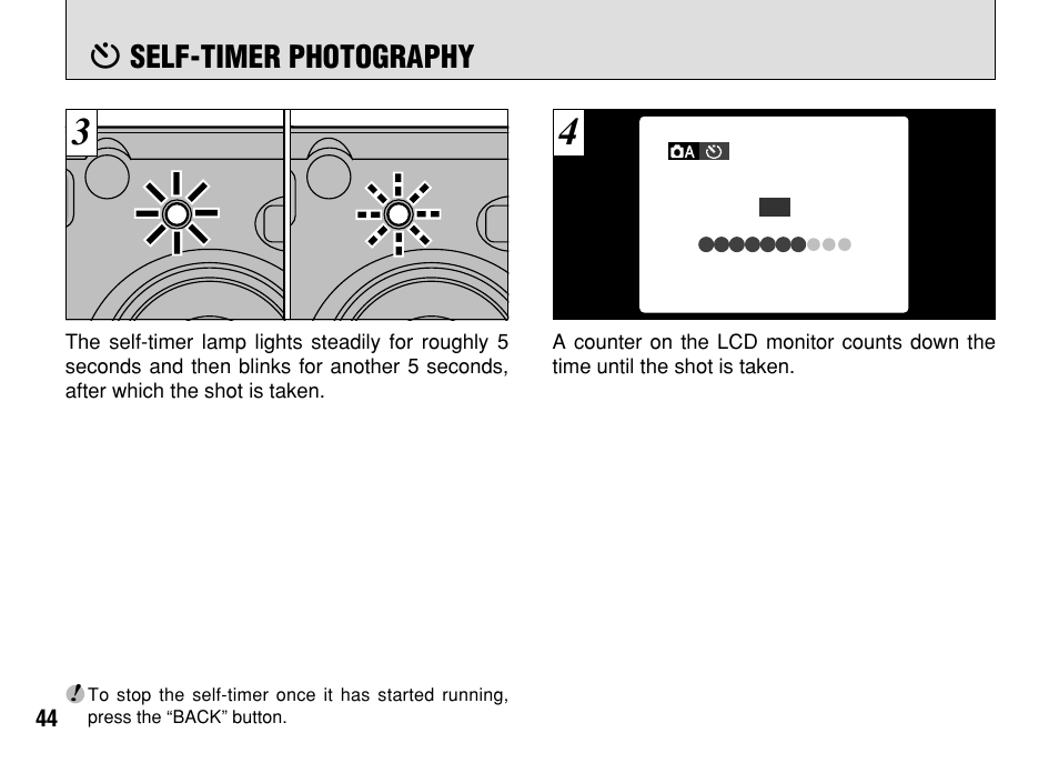 Self-timer photography | FujiFilm FinePix A303 User Manual | Page 44 / 132
