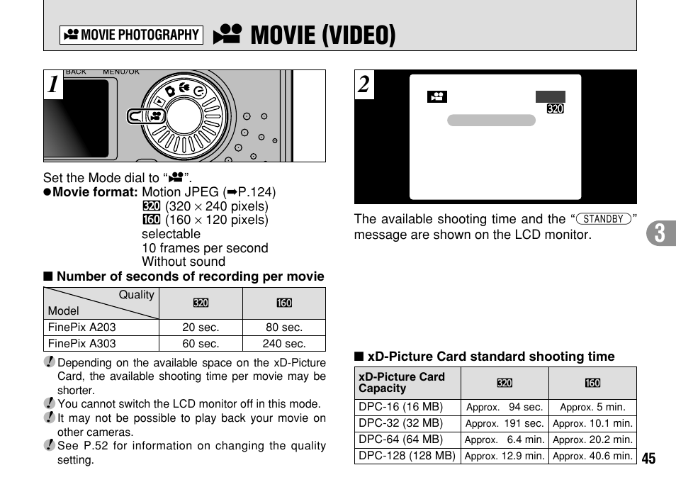 T movie (video) | FujiFilm FinePix A303 User Manual | Page 45 / 132